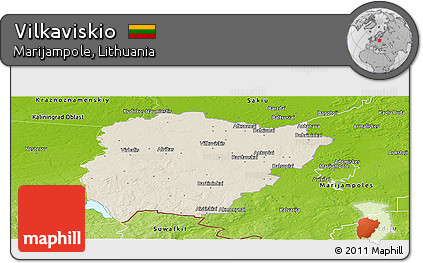 Shaded Relief Panoramic Map of Vilkaviskio, physical outside