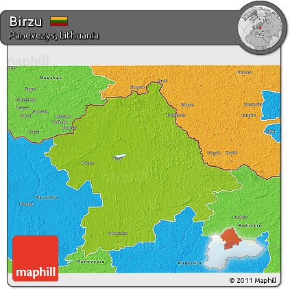 Physical 3D Map of Birzu, political outside