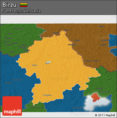 Political 3D Map of Birzu, darken