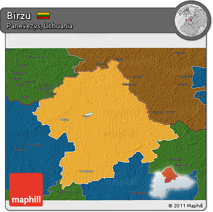 Political 3D Map of Birzu, darken