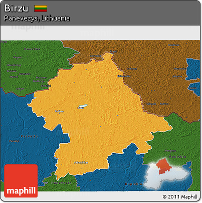 Political 3D Map of Birzu, darken