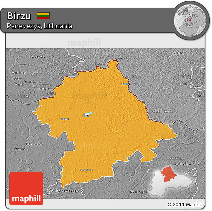 Political 3D Map of Birzu, desaturated