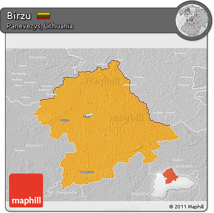 Political 3D Map of Birzu, lighten, desaturated