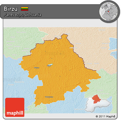 Political 3D Map of Birzu, lighten
