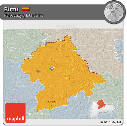 Political 3D Map of Birzu, lighten, semi-desaturated