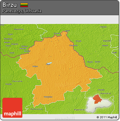 Political 3D Map of Birzu, physical outside