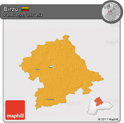 Political 3D Map of Birzu, single color outside