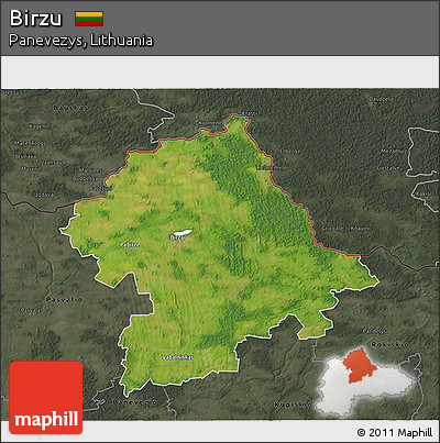 Satellite 3D Map of Birzu, darken, semi-desaturated
