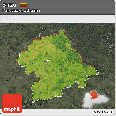 Satellite 3D Map of Birzu, darken, semi-desaturated