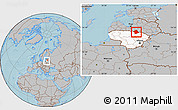 Gray Location Map of Birzu, highlighted country, within the entire country, hill shading