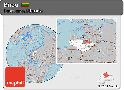 Gray Location Map of Birzu, highlighted country, highlighted parent region, hill shading