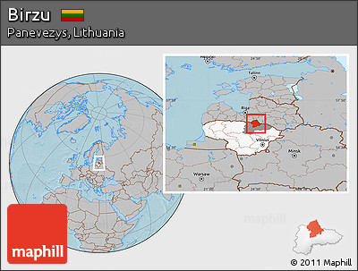 Gray Location Map of Birzu, highlighted country, highlighted parent region, hill shading