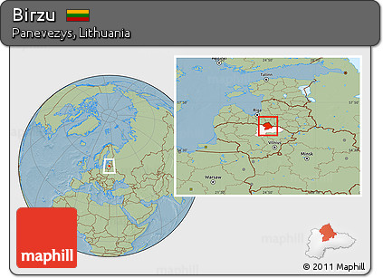 Savanna Style Location Map of Birzu, highlighted parent region, hill shading