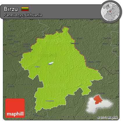 Physical Map of Birzu, darken, semi-desaturated