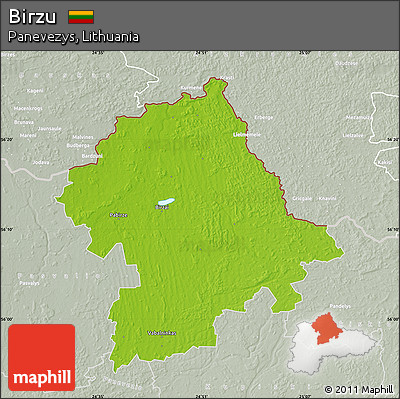 Physical Map of Birzu, lighten, semi-desaturated
