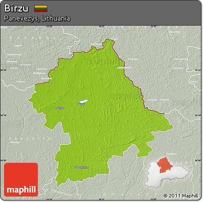 Physical Map of Birzu, lighten, semi-desaturated