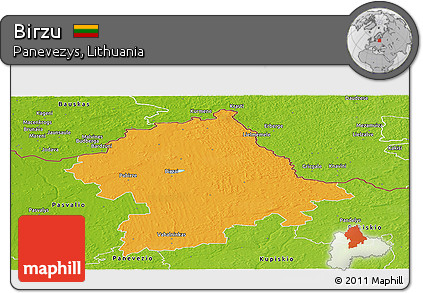 Political Panoramic Map of Birzu, physical outside
