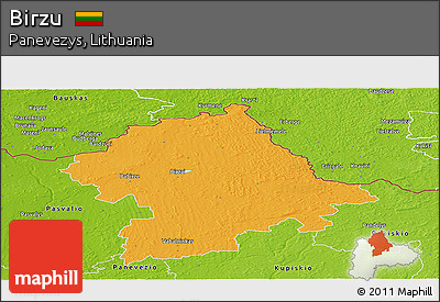 Political Panoramic Map of Birzu, physical outside