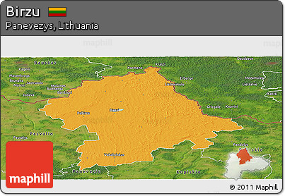 Political Panoramic Map of Birzu, satellite outside