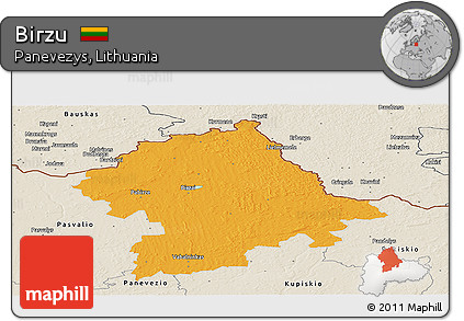 Political Panoramic Map of Birzu, shaded relief outside