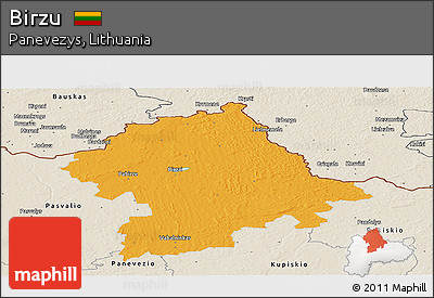 Political Panoramic Map of Birzu, shaded relief outside