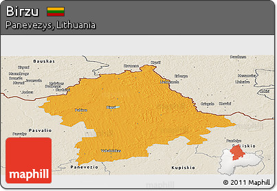 Political Panoramic Map of Birzu, shaded relief outside