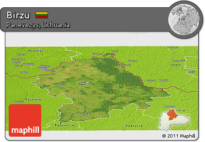 Satellite Panoramic Map of Birzu, physical outside