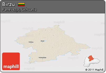 Shaded Relief Panoramic Map of Birzu, single color outside