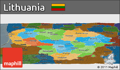 Political Panoramic Map of Lithuania, darken