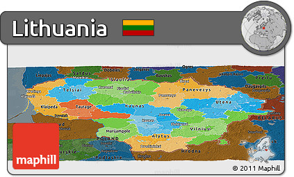 Political Panoramic Map of Lithuania, darken