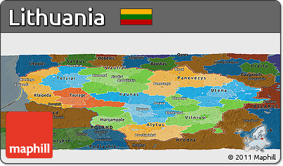 Political Panoramic Map of Lithuania, darken