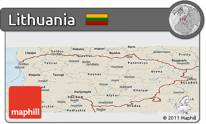 Shaded Relief Panoramic Map of Lithuania