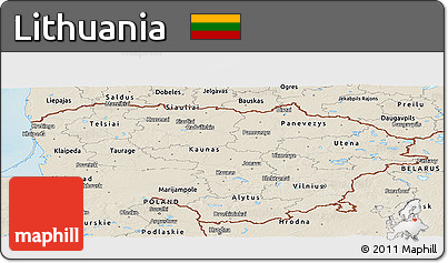 Shaded Relief Panoramic Map of Lithuania