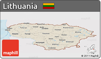 Shaded Relief Panoramic Map of Lithuania, single color outside