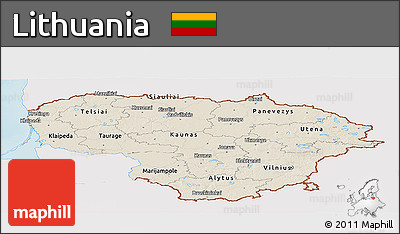 Shaded Relief Panoramic Map of Lithuania, single color outside