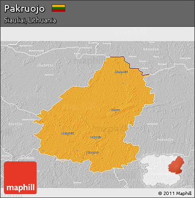 Political 3D Map of Pakruojo, lighten, desaturated