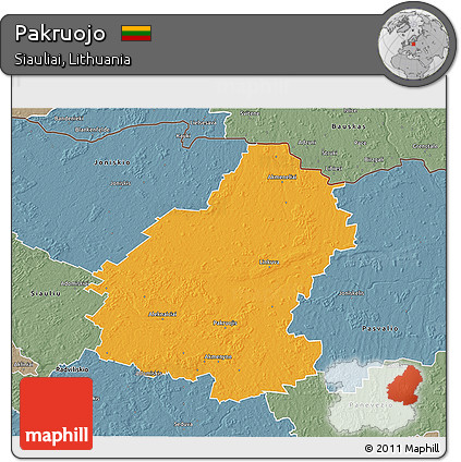 Political 3D Map of Pakruojo, semi-desaturated