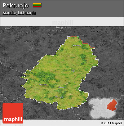 Satellite 3D Map of Pakruojo, darken, desaturated