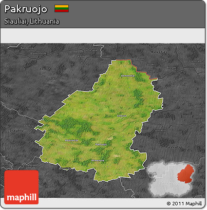 Satellite 3D Map of Pakruojo, darken, desaturated