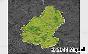 Satellite 3D Map of Pakruojo, darken, desaturated