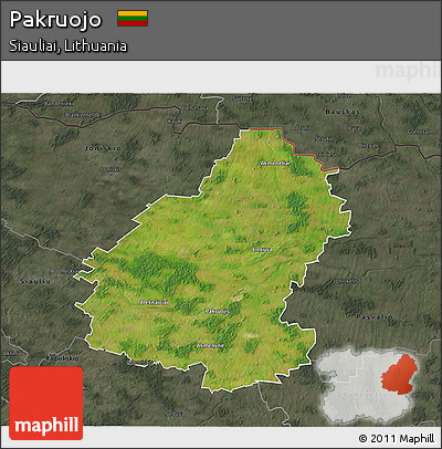 Satellite 3D Map of Pakruojo, darken, semi-desaturated