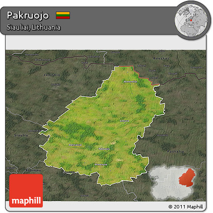 Satellite 3D Map of Pakruojo, darken, semi-desaturated