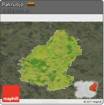 Satellite 3D Map of Pakruojo, darken, semi-desaturated
