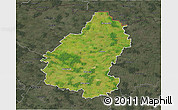 Satellite 3D Map of Pakruojo, darken, semi-desaturated
