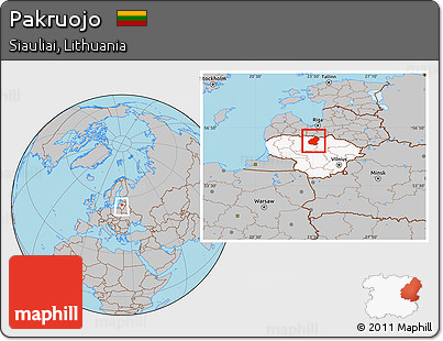 Gray Location Map of Pakruojo, highlighted country, within the entire country