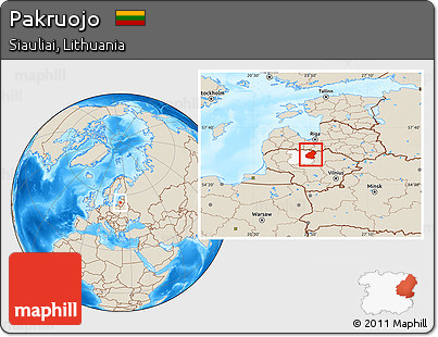 Shaded Relief Location Map of Pakruojo, highlighted parent region