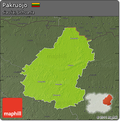 Physical Map of Pakruojo, darken, semi-desaturated