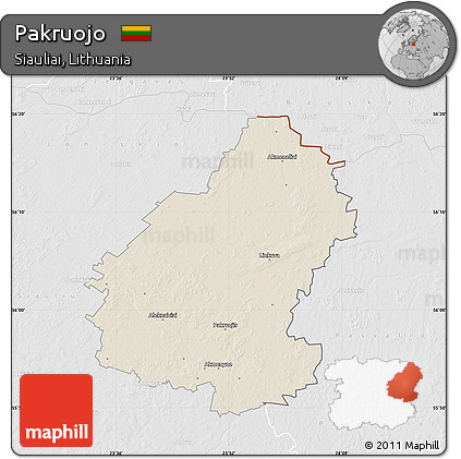 Shaded Relief Map of Pakruojo, lighten, desaturated