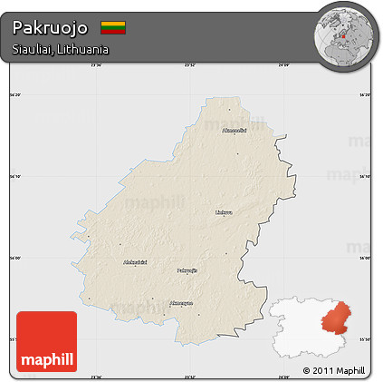 Shaded Relief Map of Pakruojo, single color outside