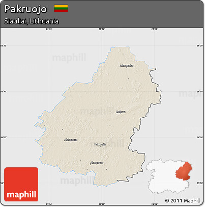Shaded Relief Map of Pakruojo, single color outside